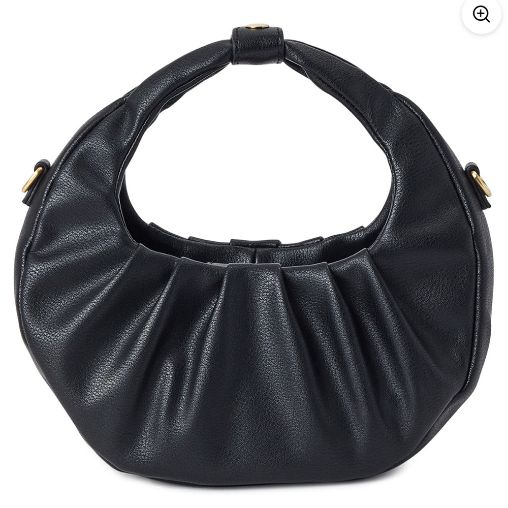 Scoop NWT Black Faux Leather Crescent Crossbody Bag Ruched Shoulder‎ Purse Moon - Picture 10 of 16